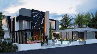 Luxury 5 Bedroom Modern House Design with an Indoor swimming pool (408 sqm).