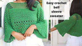 Easy crochet bell sleeve sweater for beginners