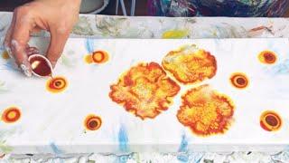  Happy Sunflower Blooms  Variegated Base  acrylic paint pour  abstract fluid art