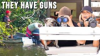 SHOTS FIRED   Taking Cover in our Catamaran | Harbors Unknown Ep. 93