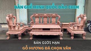 Bàn Ghế Quốc Dân Quốc Đào Chim Bản Giới Hạn Gỗ Hương Đá Chọn Vân VIP - ĐỒ GỖ QUÂN NGA