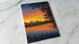 easy sunset painting idea / acrylic painting ideas for beginners ️