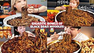 HOW DIFFERENT MUKBANGERS EAT GIANT BOWLS OF JJAJANGMYEON! (Black Bean Noodles )