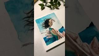 watercolors portrait painting 🩵 #drawing #beautifulgirl #sketching