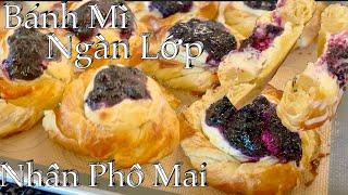 Cách Làm Bánh Mì Từ Bột Ngàn Lớp Nhân Phô Mai Việt Quất Rất Là Ngon - Blueberry Cream Cheese Danish