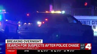 Police searching for two suspects following pursuit, crash in Granite City overnight