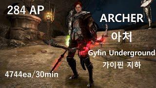 Black Desert 아처 284공 Archer 284 AP 가이핀 지하 Gyfin Rhasia Underground Level1 LS 4744ea/30min