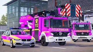 Pink Emergency Call 112 - Bonn Police and Fire Brigade Truck Rapid on Duty! 4K