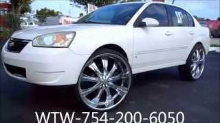 AceWhips.NET- WTW Customs Broward- White 2007 Chevy Malibu on 28" Bentchis