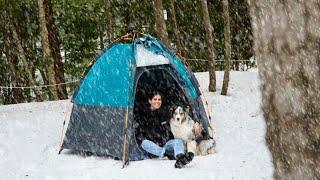 WINTER TENT CAMPING IN A STORM