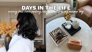 vlog: moving back home, packing, haircut, what's in my makeup bag