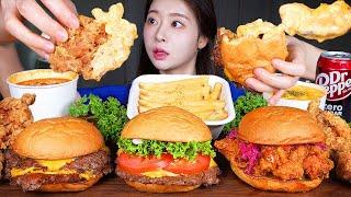 ASMR MUKBANG | 미국맛,, 육즙콸콸 수제버거  맥앤치즈 & 후라이드치킨 & 칠리스튜 먹방! Super Juicy Burgers, Mac N Cheese, Chicken