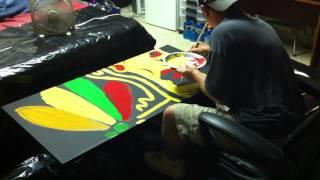 UPSIDE DOWN Painting of the Chicago Blackhawks Logo by Brian Schuster aka DrawTheJerseys