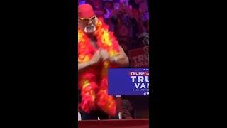 Hulk Hogan struggles to rip his shirt during Trump rally