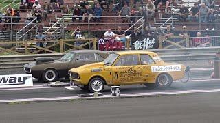 Chevrolet Camaro vs Ford Cortina (1000+ HP V8) Drag Race | American Muscle vs European Compact