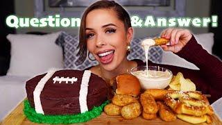 SUPER BOWL MUKBANG | appetizers, cheesy onion dip, and chocolate cake!