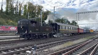 Oensingen-Balsthal-Bahn mit Dampflokomotive Eb 2/4 35 «JS» und E 3/3 8512 in Koblenz