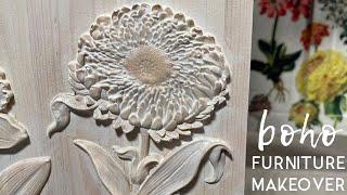 Boho Furniture Makeover  | Faux carved wood, white wash, decoupage and more!