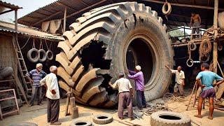 Hard working Craftsman Repairing big Caterpillar Loader Tire | Amazing Process |