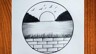 Easy circle scenery drawing / Easy drawing ideas for beginners / How to draw pencil sketch drawing