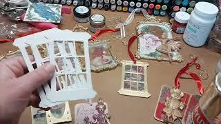 let's make gift tag ornament package toppers.  Anna Griffin transfers & dies, redesign prima moulds