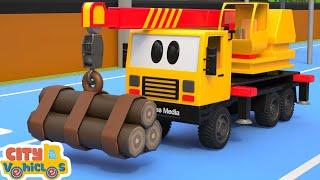 Construction vehicle change new wheels to pass barrier- - Tractor, dump truck and bulldozer for Kids