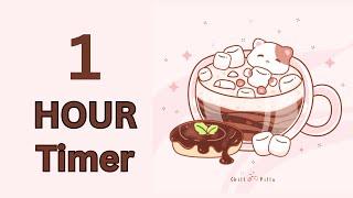 1 Hour - Study Timer Work with me Cat in Coffee with Marshmallow #timer #1hour #1hourloop #lofi