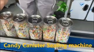 Plastic canister sealing machine,PET container seaming machine for rainbow candy,nut,canister sealer