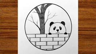 Circle drawing / Panda drawings / Easy circle drawing / Easy circle scenery panda drawing in circle