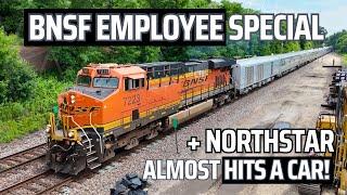 BNSF Employee Special, Train ALMOST hitting a CAR, train ride, and more!