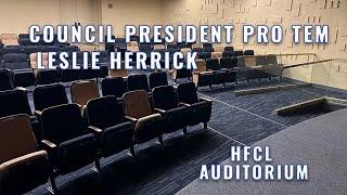 Council President Pro-Tem Leslie Herrick at the Henry Ford Centennial Library Auditorium