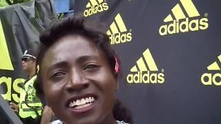 Tori Bowie after winning 100 at 2018 adidas Boost Boston Games