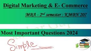 Digital Marketing & E-Commerce MBA 2nd Semester KMBN 207, Digital Marketing Most Important Questions