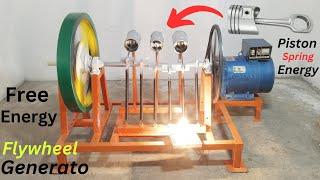 Build Flywheel Piston And Spring Machine Free Electricity Generator 15 KW 220v Complete Process