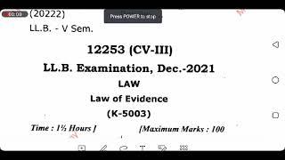 Law Of Evidence (K-5003) || CCSU LLB 5th Semester 2021 Question Paper || (MYTE Law Academy)