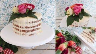 Naked Drip Cake mit echten Blumen, Ostertorte | Karottenkuchen mit Frischkäsecreme und Pfirsichen