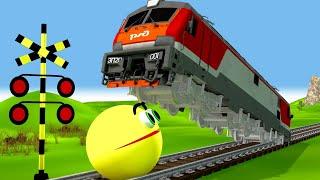 【踏切アニメ】電車が速すぎて危険すぎるTRAIN VS MS PACMAN Fumikiri 3D Railroad Crossing Animation #1