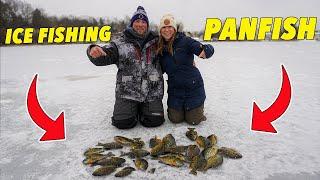 ICE FISHING in Shallow Water For BlueGills! My Fiance Knows How To Catch Them