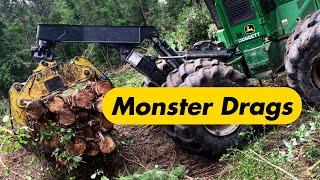 John Deere 748L Skidder Pulling Monster Drags!!!