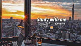 2-HOUR STUDY WITH ME / relaxing jazz + fireplace / Tokyo-Skytree at SUNRISE / with countdown+alarm