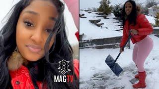 Bernice Burgos Shovels Snow In A Onesie! ️