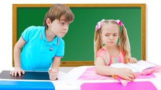 Anabella helps Bogdan get ready for school