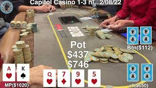 Wild 1-3 game with big swings at Capitol Casino,  poker vlog #93