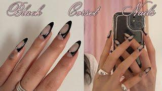 Black Corset Nails ‧₊˚ ‍⬛⊹ | Deep French Nails | DIY nails at HOME | Poly Gel Extensions