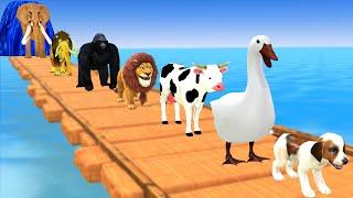 Paint & Animals Duck,Gorilla,Lion,Elephant,Cow,Sheep Fountain Crossing Transformation Animal Cartoon