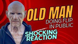 Public SHOCKED |OLD MAN DOING BACKFLIPS|fitness#viral #oldman #backflip #publicreaction #makeup