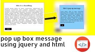 How To Create a Simple Pop Up Box in HTML using Jquery |  Pop Up Box Using HTML, CSS and Jquery