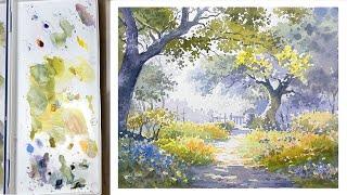 Watercolor landscape Painting - Summer road