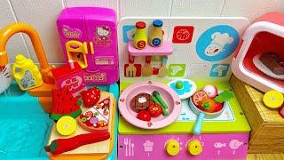 DIY Hello Kitty Kitchen ASMR cooking and making mini food pizza, burger, BBQ with kitchen toys