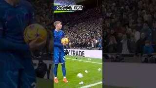 Spurs fans throw missiles at Chelsea’s Cole Palmer due their match. Snowball fight! #soccer